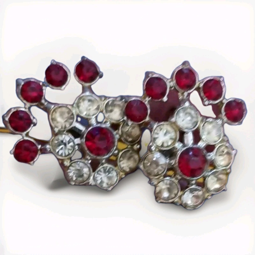 Vintage 1960s Screw Back Rhinestone Earrings Red Clear Chandelier Silver Tone